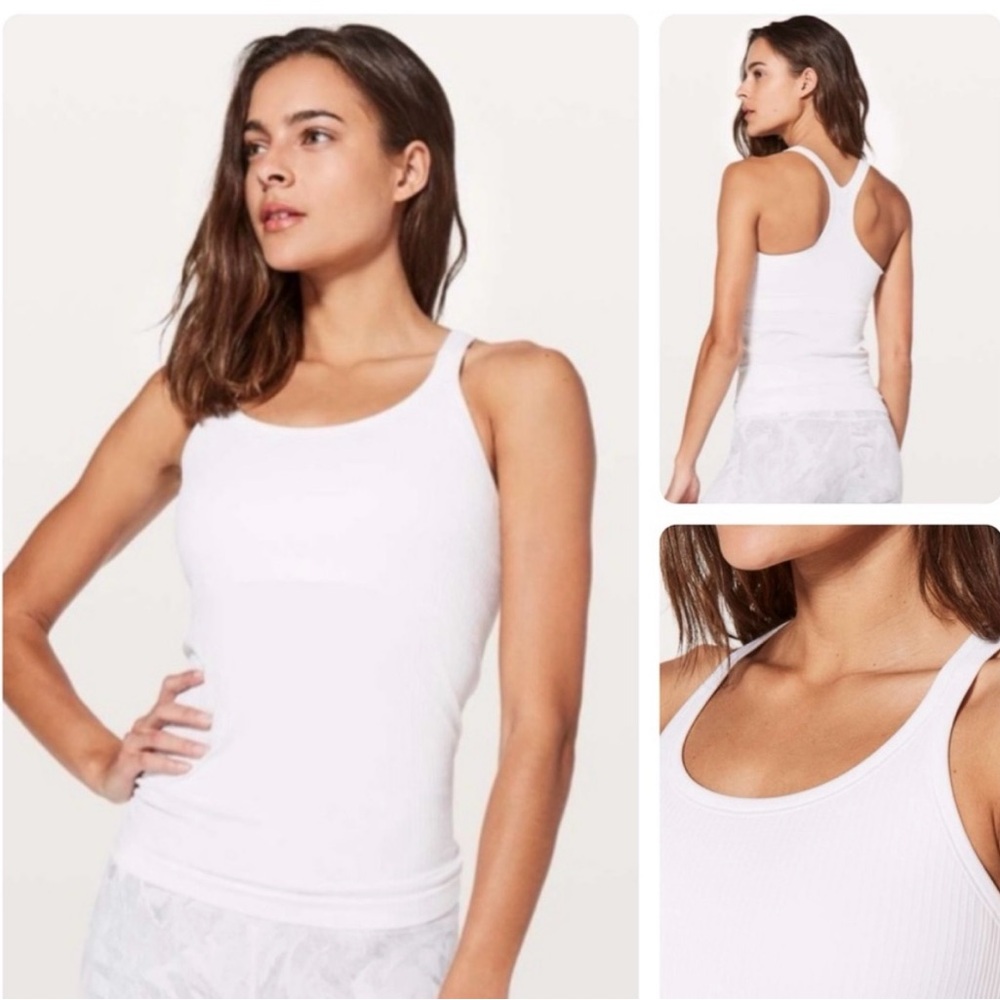 Lululemon 🍋 Ebb to Street Tank Top, White Ribbed. Size 4, Light Support, NWOT